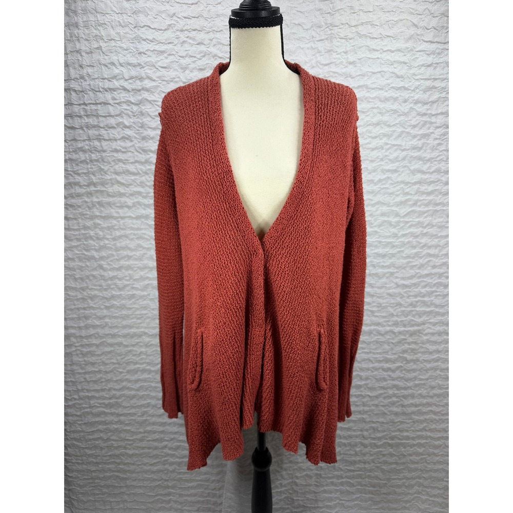 Free People Terracotta Rust Orange Popcorn Knit Open Front Cardigan Sweater XS